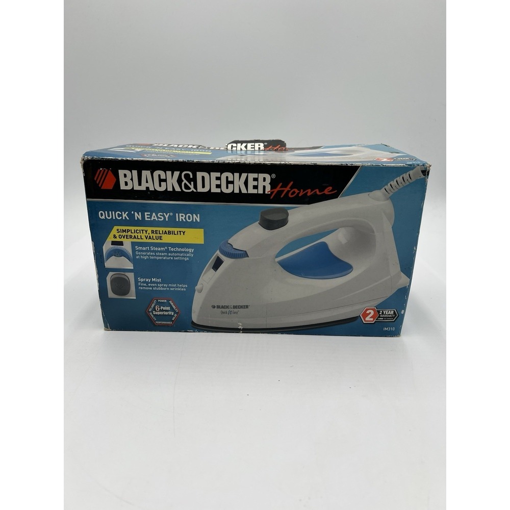 Black+Decker IM310 Quick N Easy Steam Iron White Blue w/ Box